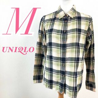 ユニクロ(UNIQLO)のUNIQLO ユニクロ レディース M 長袖シャツ チェック柄 カジュアル 黄緑(シャツ/ブラウス(長袖/七分))