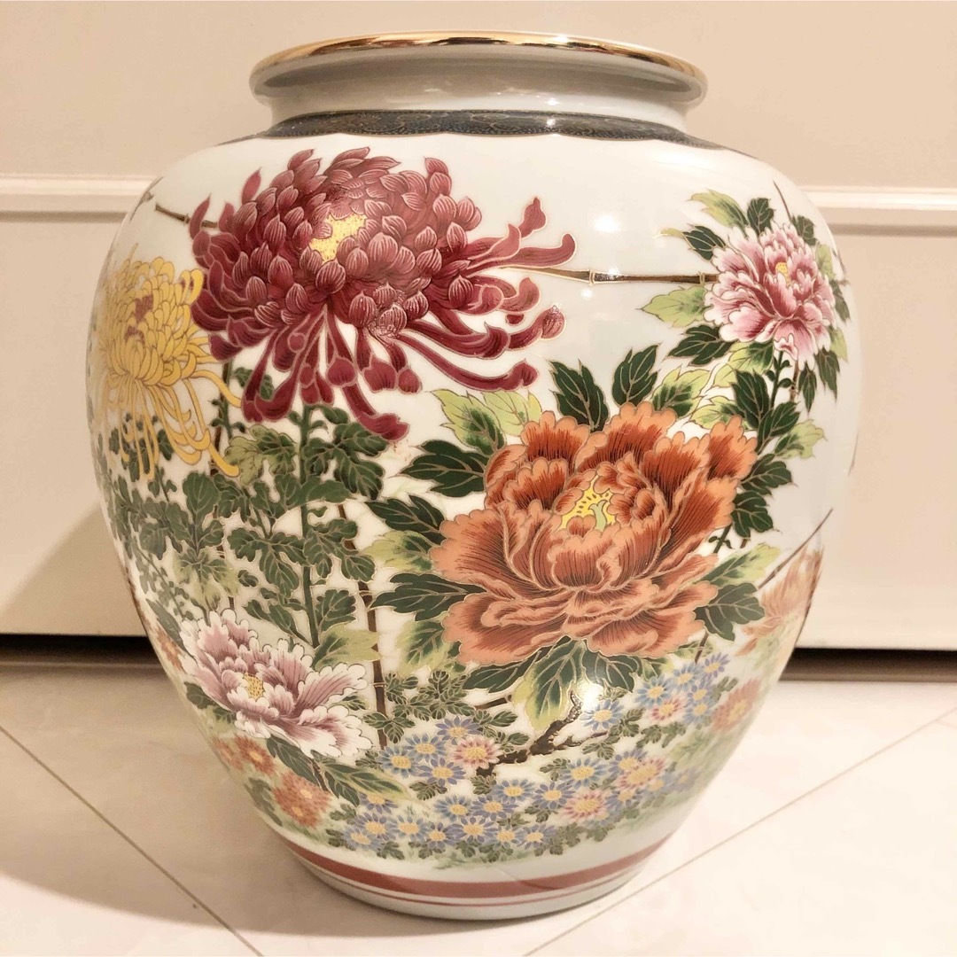 17 九谷焼 九谷陶寿 陶寿作 花瓶 花柄 鳥文 金彩 壺 壷 花柄 17 九谷焼 九谷陶寿 陶寿作 花瓶 花柄 鳥文 金彩 壺 壷 花柄