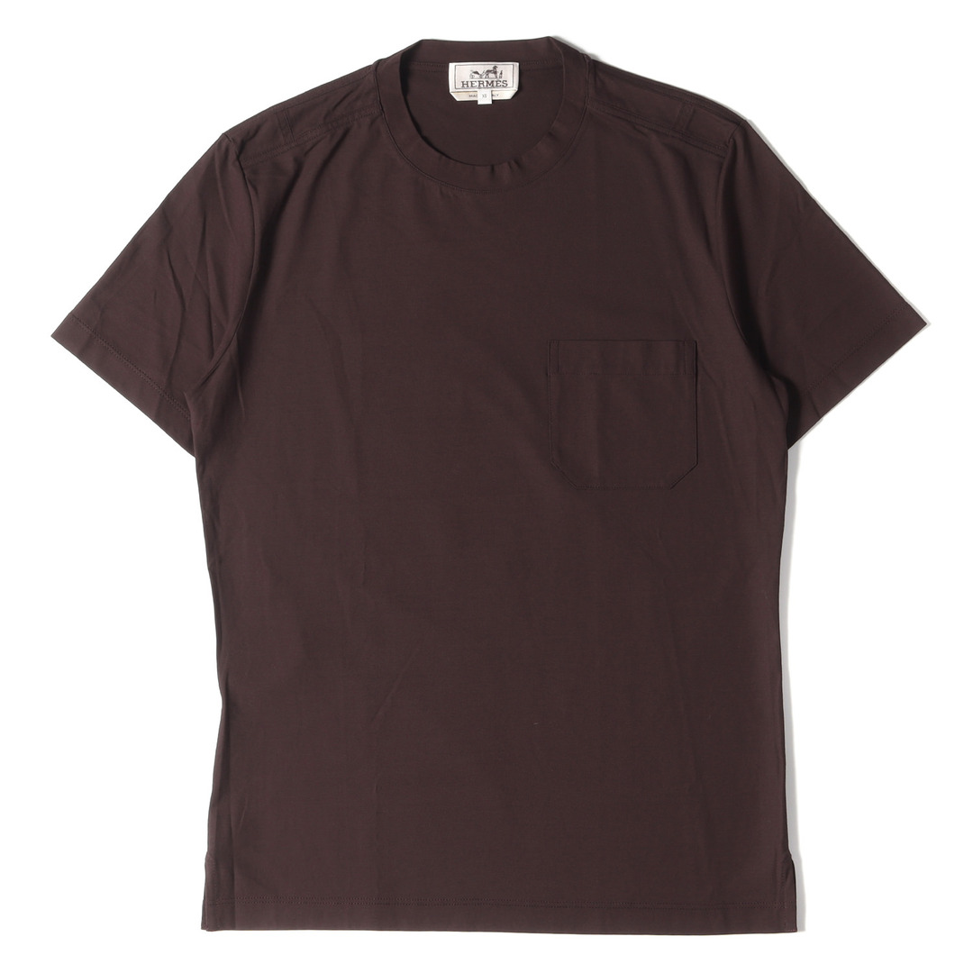 HERMES エルメス Tシャツ サイズ:XS プレーン クルーネック ポケット Tシャツ T-SHIRT A POCHE JERSEY ブラウン イタリア製 ブランド トップス カットソー 半袖 【メンズ】【美品】トップス