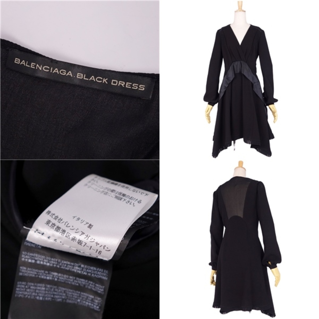 美品 バレンシアガ BALENCIAGA BLACK DRESS ワンピース ドレス ロングスリーブ Vネック トップス レディース 34(S相当) ブラック 5