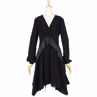 バレンシアガ(Balenciaga)の美品 バレンシアガ BALENCIAGA BLACK DRESS ワンピース ドレス ロングスリーブ Vネック トップス レディース 34(S相当) ブラック(ひざ丈ワンピース)