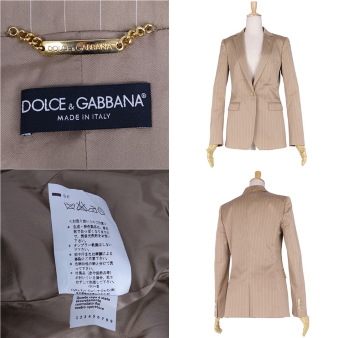 DOLCE&GABBANA(ドルチェアンドガッバーナ)の美品 ドルチェ&ガッバーナ DOLCE&GABBANA ジャケット テーラードジャケット ストライプ アウター レディース 38(S相当) ベージュ レディースのジャケット/アウター(テーラードジャケット)の商品写真