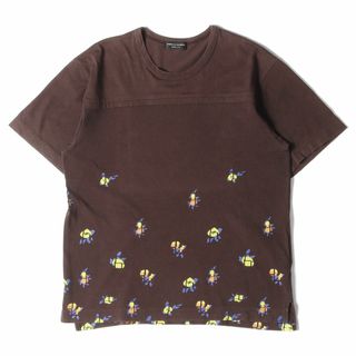 コムデギャルソン(COMME des GARCONS)のCOMME des GARCONS コムデギャルソン Tシャツ 蛍光期 異素材 切替 グラフィック クルーネック Tシャツ PE-T028 02SS HOMME PLUS オム プリュス アーカイブ ブラウン 日本製 アーカイブ トップス カットソー 半袖 【メンズ】【中古】(Tシャツ/カットソー(半袖/袖なし))