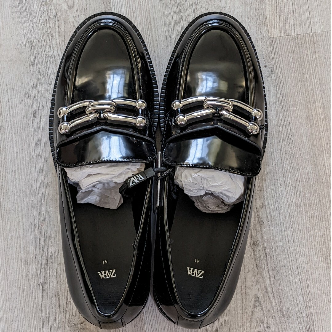 ZARA - ZARA トラックソール ビジューローファー 41サイズ ブラックの