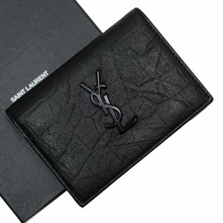 サンローラン(Saint Laurent)のサンローラン SAINT LAURENT カードケース 名刺入れ 型押しレザー ブラック 529887 送料無料【中古】 t18897g(パスケース/IDカードホルダー)