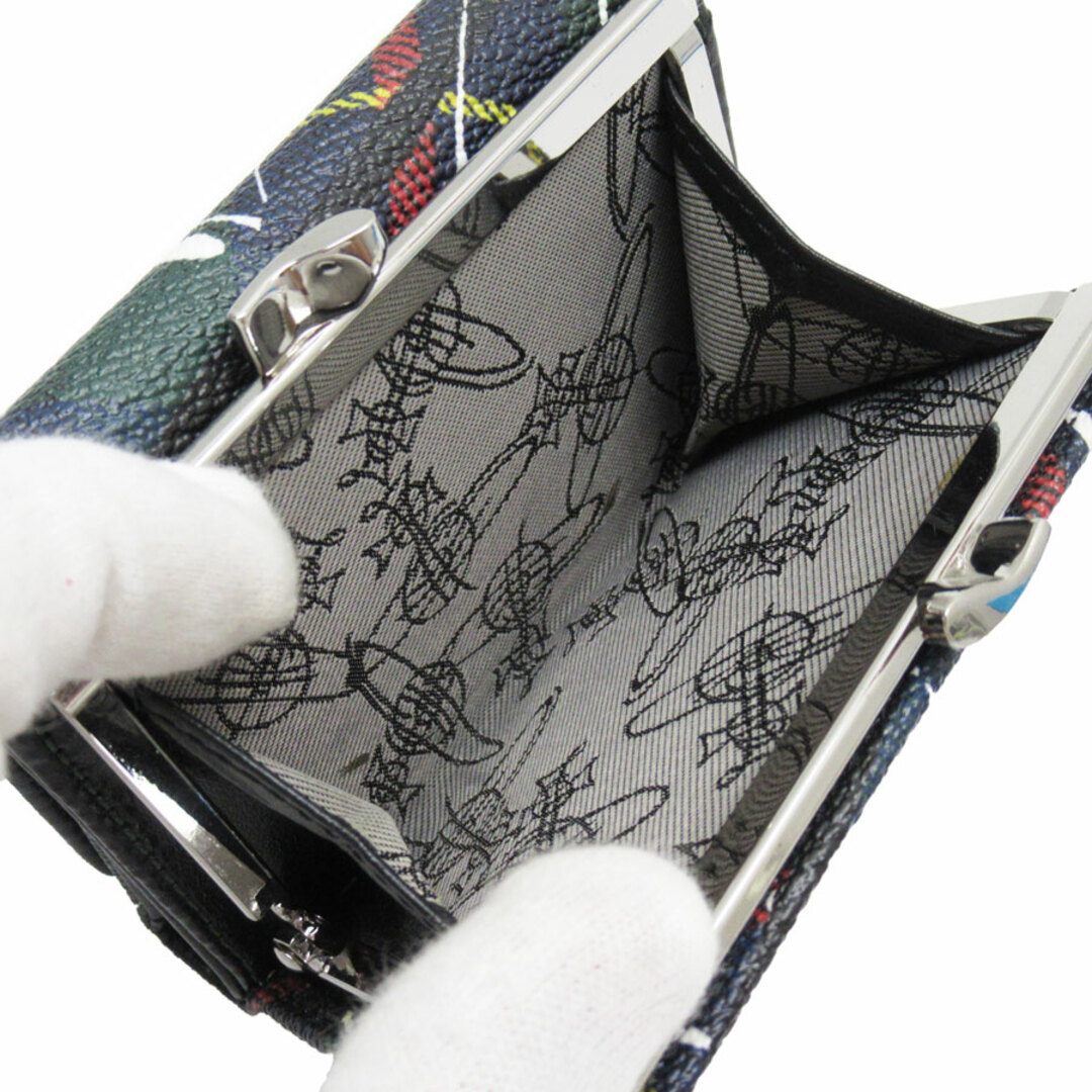 ヴィヴィアンウエストウッド Vivienne Westwood 二つ折り財布 レザー ネイビー×グリーン×ブラック レディース 送料無料【中古】 t18900g
