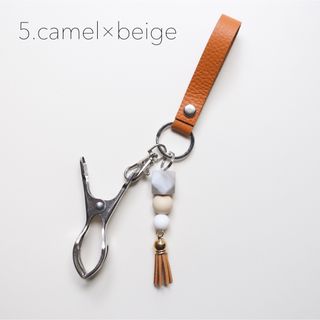 シューズクリップ　本革　camel×beige(外出用品)