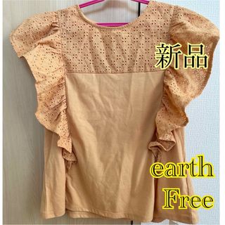 アースミュージックアンドエコロジー(earth music & ecology)のearth 袖なし　カットソー　フリル袖　オレンジ　夏服　綺麗め　かわいい(カットソー(半袖/袖なし))