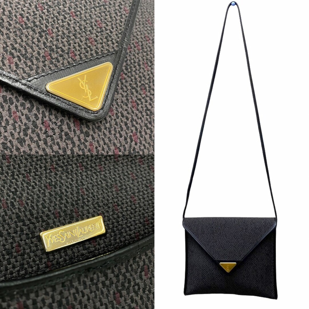 極 美品 袋付 YVES SAINT LAURENT イヴサンローラン YSL ロゴ 金具 レザー 本革 ミニ ショルダーバッグ ポシェット グレー ブラック 14860