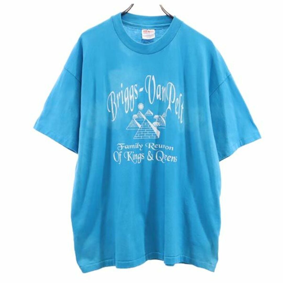 ヘインズ　Tシャツ　90s USA製　青　XL プリント　Hanes