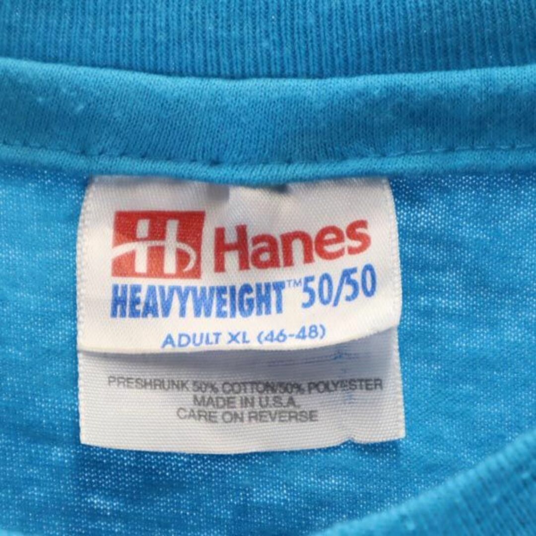 ヘインズ 90s オールド USA製 プリント 半袖 Tシャツ XL 水色系 Hanes メンズ 【中古】 【230721】 メール便可