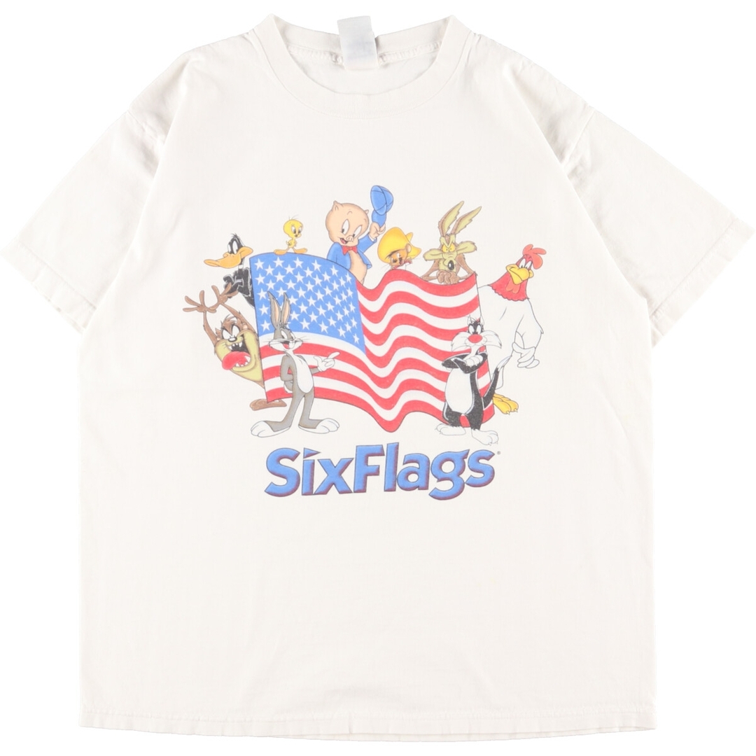 465cm袖丈SIX FLAGS LOONEY TUNES ルーニーテューンズ キャラクタープリントTシャツ USA製 メンズL /eaa355850