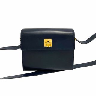 セリーヌ(celine)の極 美品 保存袋付 CELINE セリーヌ ヴィンテージ リング 金具 ロゴ カーフ レザー 本革 ミニ ショルダーバッグ ポシェット ネイビー 29682(ショルダーバッグ)