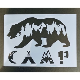 ステンシルシート　キャンプ　熊　A5(型紙/パターン)