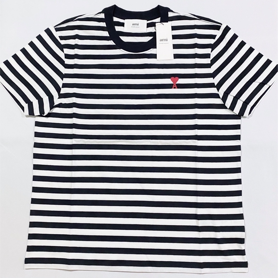 新品未使用 AMI PARIS ストライプ ハートロゴ Tシャツ-