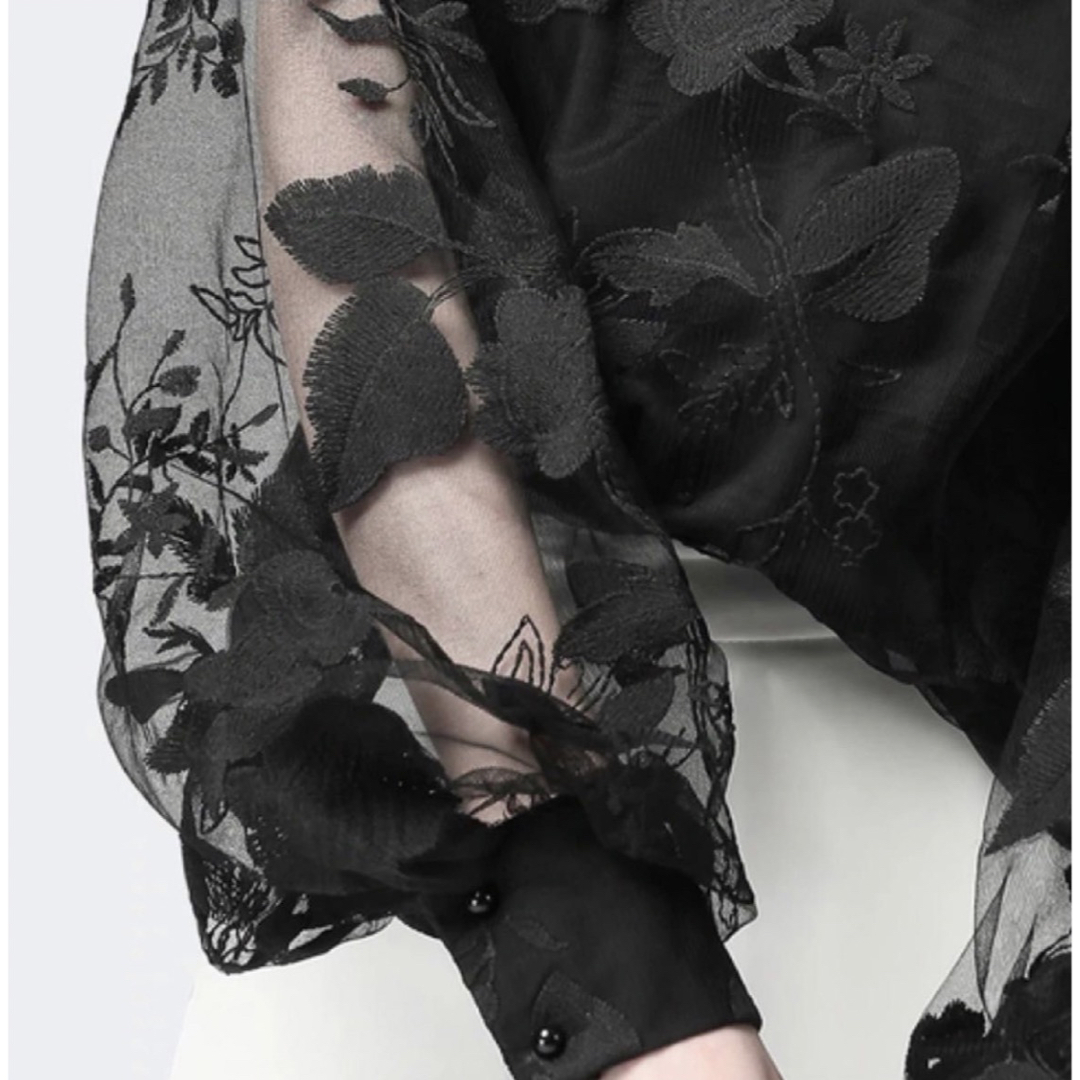 花柄シャツ シースルー トップス レディース シャツ 黒 L レディースのトップス(シャツ/ブラウス(長袖/七分))の商品写真