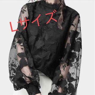 花柄シャツ シースルー トップス レディース シャツ 黒 L(シャツ/ブラウス(長袖/七分))