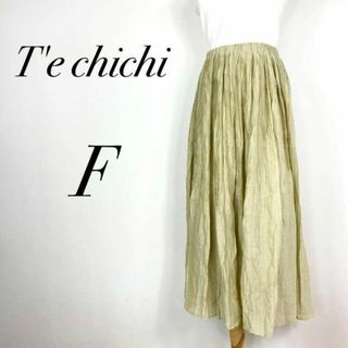 テチチ(Techichi)のテチチテラス ロングスカート プリーツ 黄色　春夏服　薄手　F 美品　古着(ロングスカート)