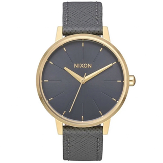 ニクソン(NIXON)の【新品】NIXON Kensington グレー&イエローゴールド レザー時計(腕時計)