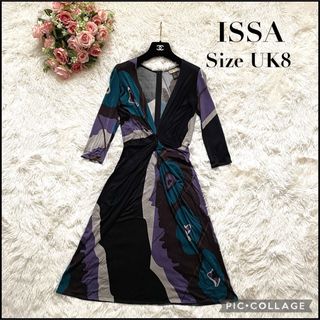 イッサロンドン(Issa London)のISSA シルク100% 五分丈ワンピース(ひざ丈ワンピース)