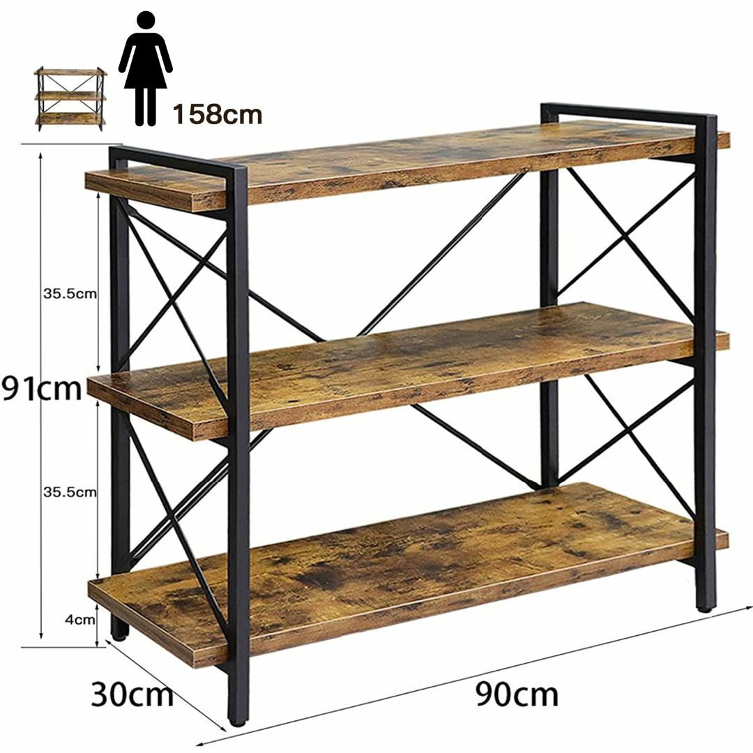 【サイズ:幅91cm3段_色:ブラウン】棚 ラック 収納 棚 おしゃれ オープン 2