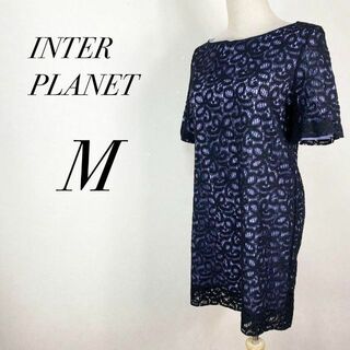 インタープラネット(INTERPLANET)のインタープラネット ひざ丈ワンピース　花柄レース　黒　紫　半袖　オケージョン(ひざ丈ワンピース)