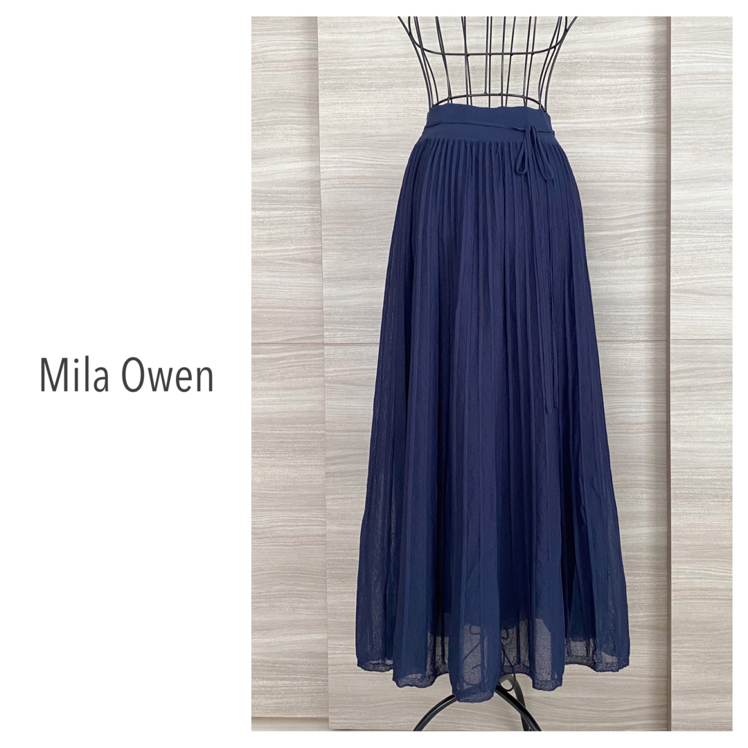 Mila Owen(ミラオーウェン)のMila Owen ミラオーウェン　シアーニットロングプリーツスカート レディースのスカート(ロングスカート)の商品写真