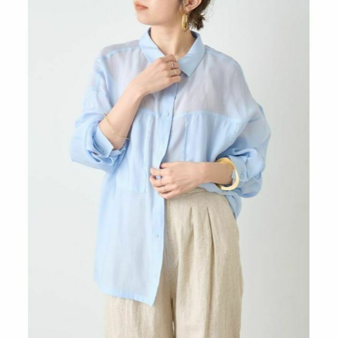 Omekashi(オメカシ)のティピ8067様専用出品　シアーシャツ ブルー レディースのトップス(シャツ/ブラウス(長袖/七分))の商品写真