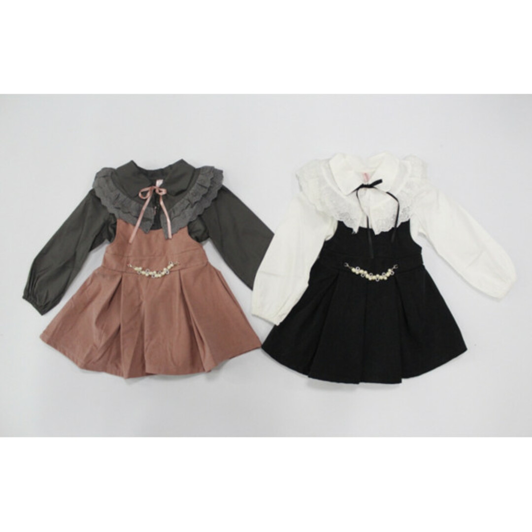 キッズ 110 フォーマル フリルシャツ ビジューワンピース セット ピンク キッズ/ベビー/マタニティのキッズ服女の子用(90cm~)(ワンピース)の商品写真