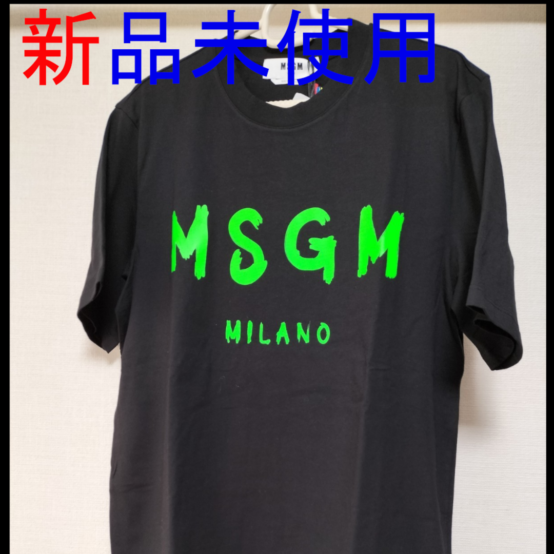 匿名配送★MSGM★プリント 半袖 Tシャツ ブラック ロゴ グリーン