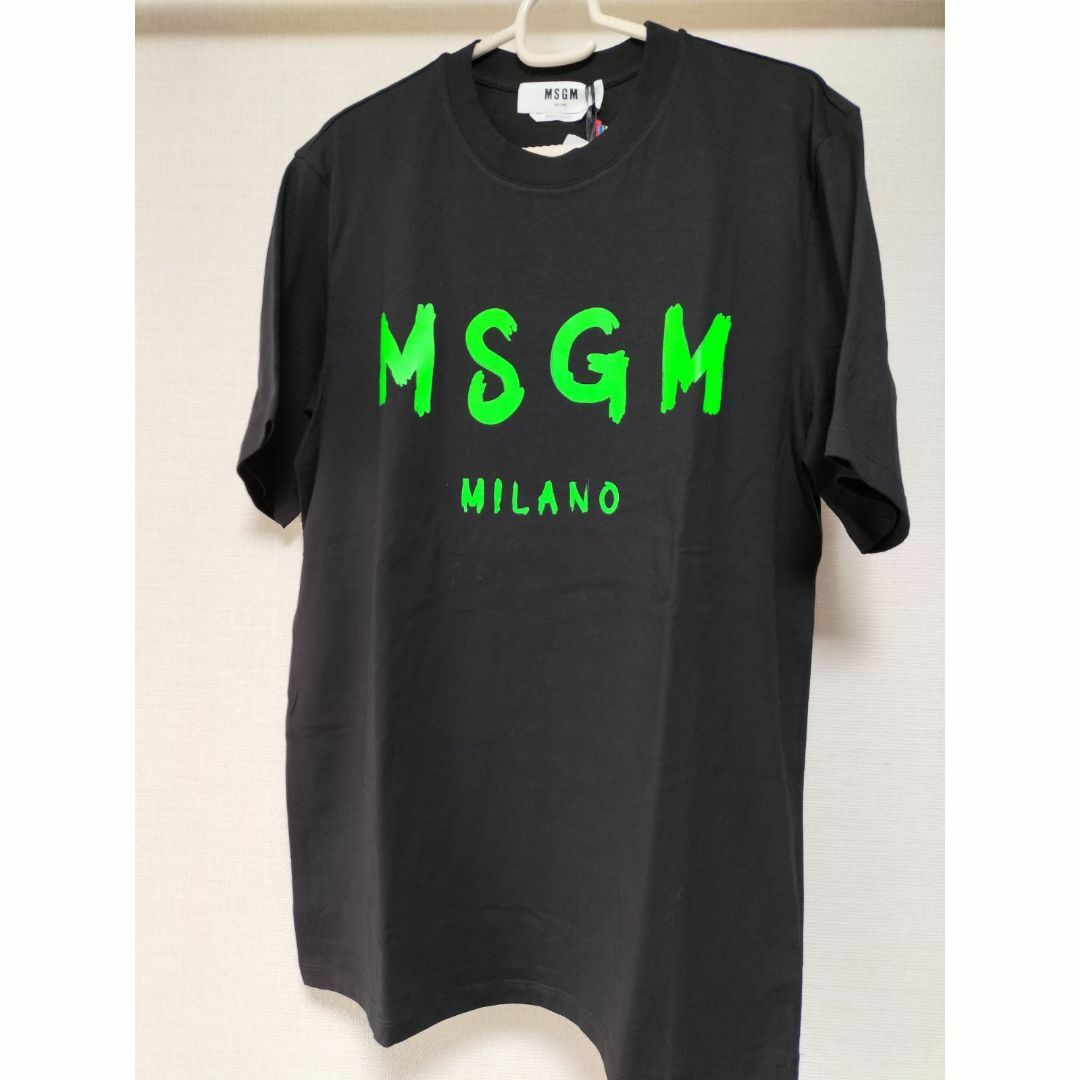 匿名配送★MSGM★プリント 半袖 Tシャツ ブラック ロゴ グリーン