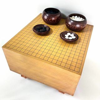 天柾 高級 囲碁盤　厚さ 6寸8分　20.5cm　へそ 有り 脚 付き　蛤碁石(囲碁/将棋)