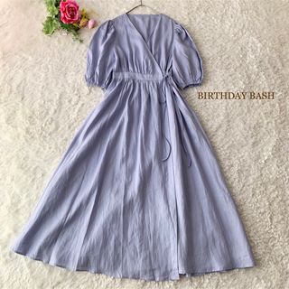 バースデーバッシュ(BIRTHDAY BASH)の完売品 バースデーバッシュ リネンカシュクールパフワンピース マキシ 極美品(ロングワンピース/マキシワンピース)