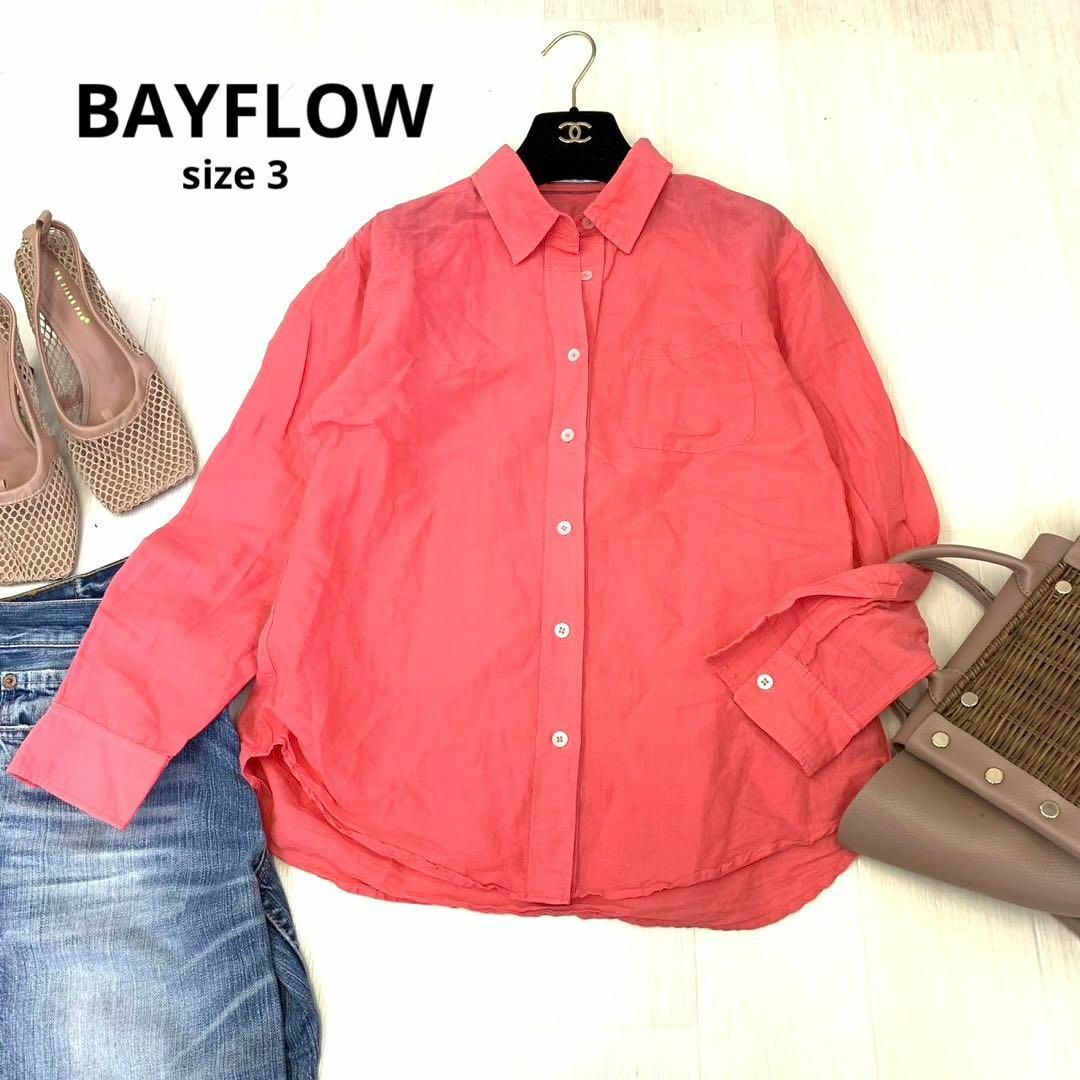 BAYFLOW(ベイフロー)のBAYFLOW ベイフロー　リネンシャツ　シャツ　3サイズ　レッド　長袖 レディースのトップス(シャツ/ブラウス(長袖/七分))の商品写真