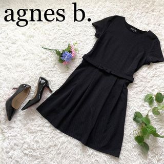 アニエスベー(agnes b.)の【大きめ】アニエスベー　ツイード調ワンピース　半袖　リボン(ひざ丈ワンピース)