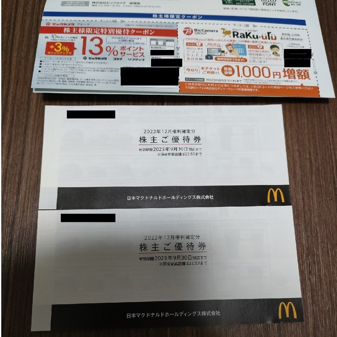 大量購入 マクドナルド 株主優待 2冊 ビックカメラ特別優待クーポン