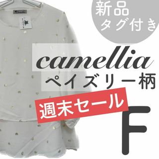 【匿名配送】新品　ブラウス　トップス　ペイズリー柄　バンダナ柄　シフォン　ホワイ(Tシャツ(半袖/袖なし))