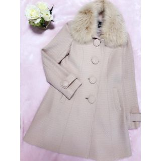 セシルマクビー(CECIL McBEE)のCECILMcBEEファー付きウールコート（ベージュ）(ロングコート)