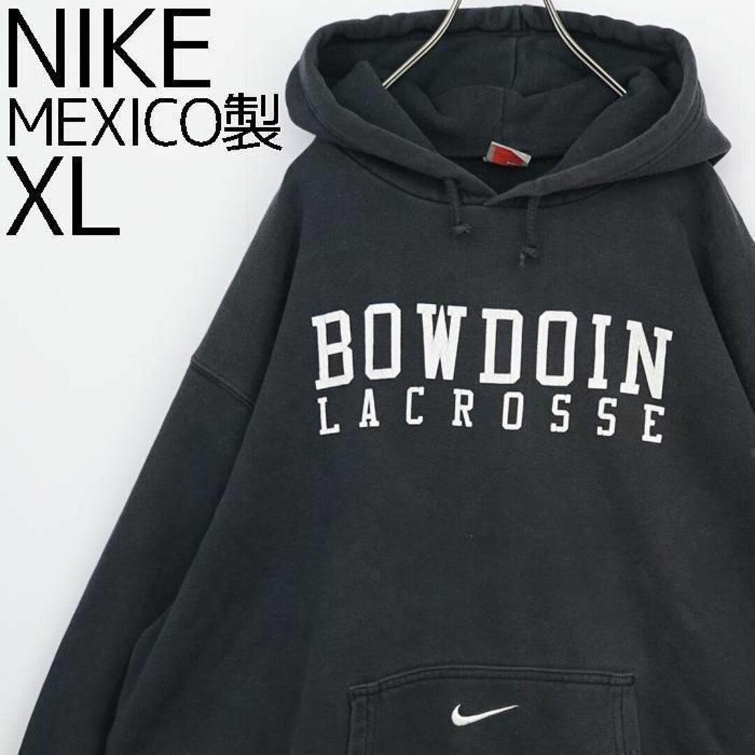 NIKE ナイキ ビッグロゴプリントパーカー センタースウッシュ XL 黒 白