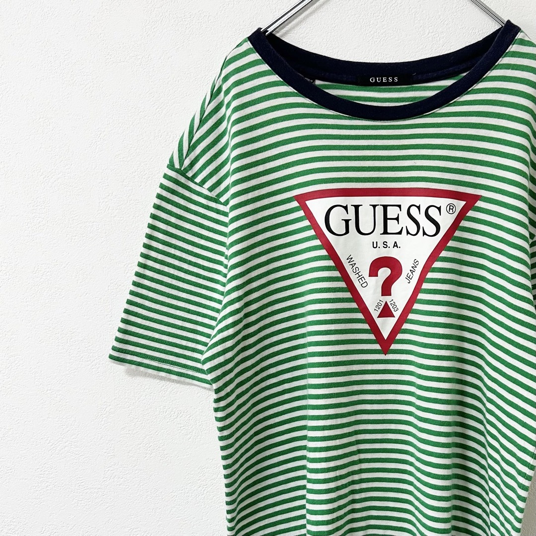 GUESS(ゲス)のGUESS/ゲス★半袖ボーダーTシャツ★グリーン×ホワイト×ネイビー/緑白紺★M メンズのトップス(Tシャツ/カットソー(半袖/袖なし))の商品写真