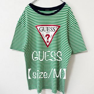 ゲス(GUESS)のGUESS/ゲス★半袖ボーダーTシャツ★グリーン×ホワイト×ネイビー/緑白紺★M(Tシャツ/カットソー(半袖/袖なし))