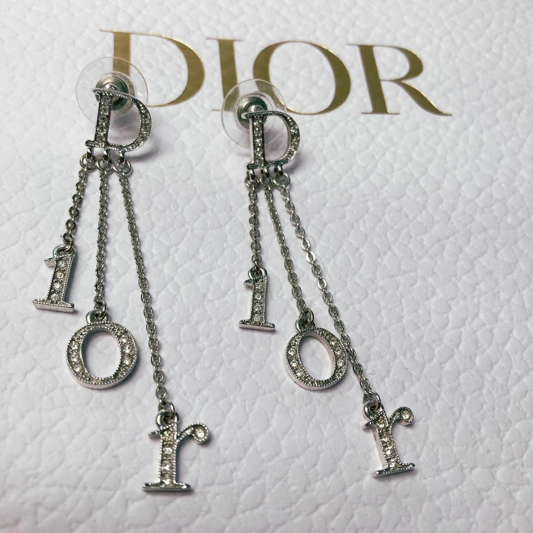 美品 DIOR クリスチャンディオール ロングピアス シルバー ストーン