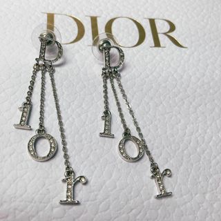 クリスチャンディオール(Christian Dior)の美品 DIOR クリスチャンディオール ロングピアス　シルバー ストーン(ピアス)