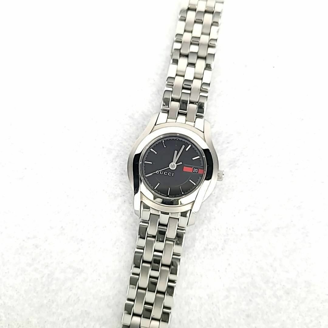 ☆【箱付美品稼働品】GUCCI 黒文字盤 デイト ラウンド トリコロール
