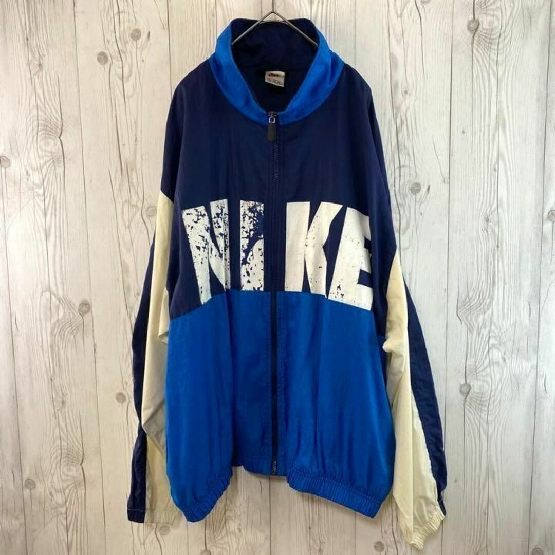 90s 銀タグ 刺繍スウォッシュ+プリントビッグロゴ ナイロンジャケット XL