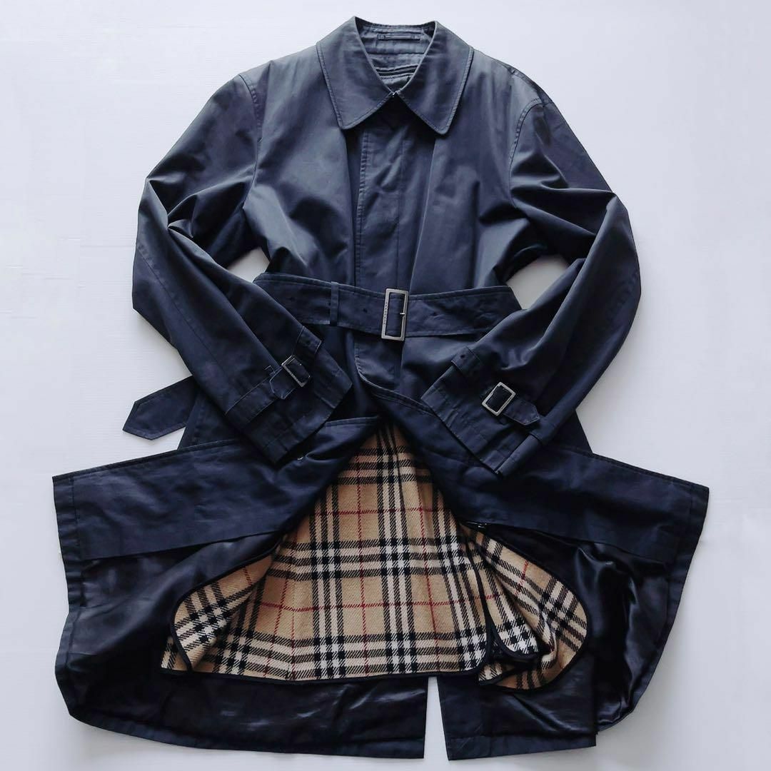 春服✨美品Burberry London トレンチコート ノバチェック 紺 XL