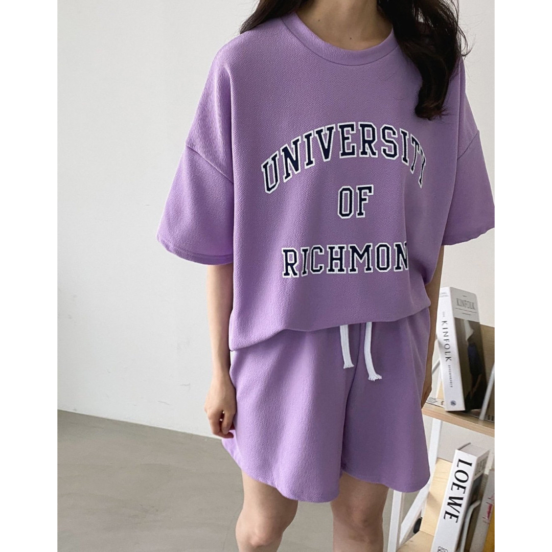 パープル 韓国 セットアップ レディース Tシャツ ショートパンツ ジャージ a レディースのルームウェア/パジャマ(ルームウェア)の商品写真