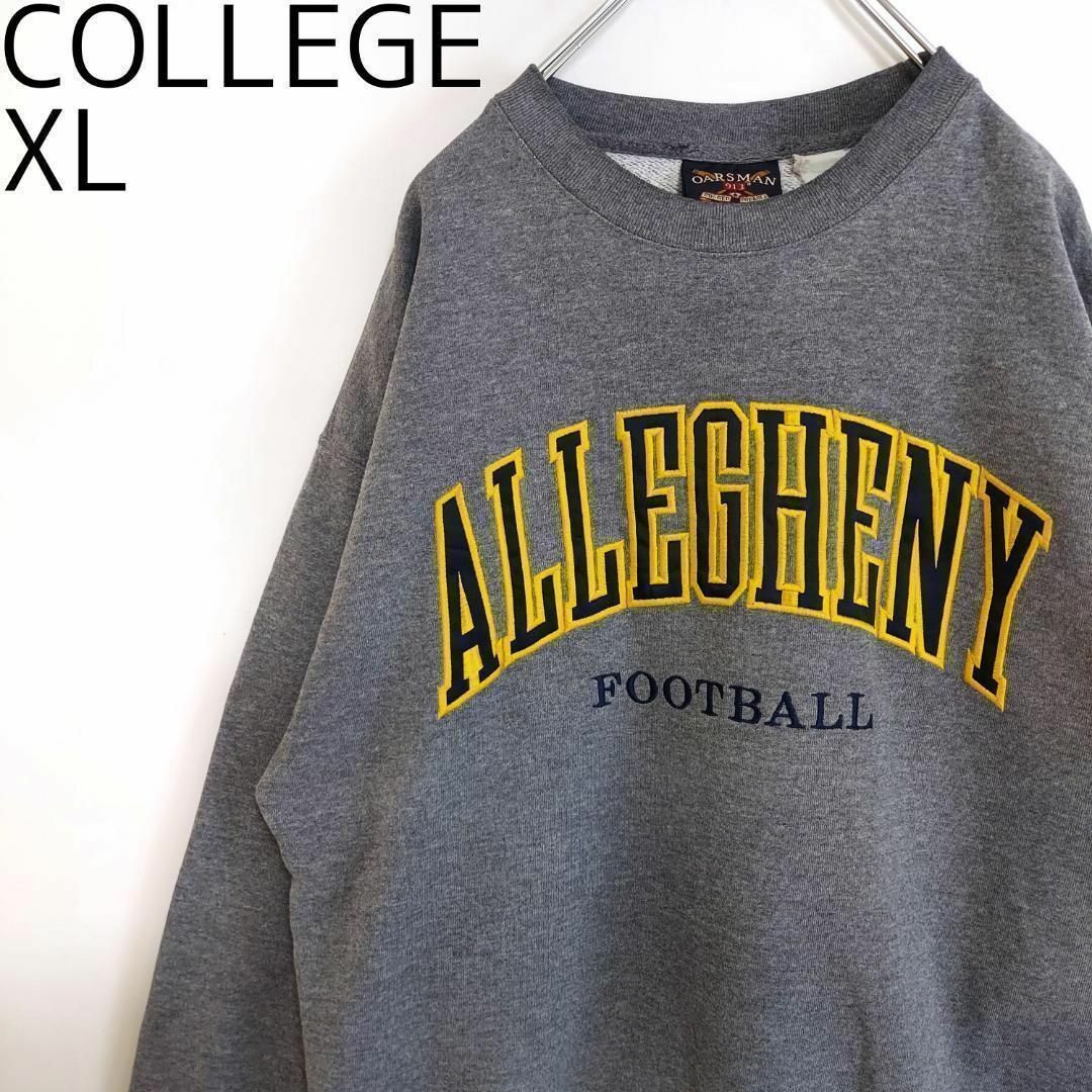 アレゲニー大学 アーチロゴ刺繍スウェット XL グレー イエロー 紺 カレッジ