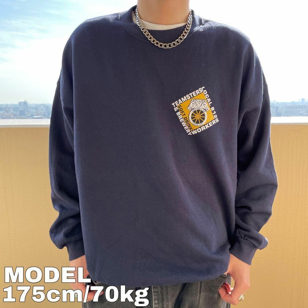 90s メキシコ製 LEE リー 企業ロゴプリントスウェット ネイビー 2XL