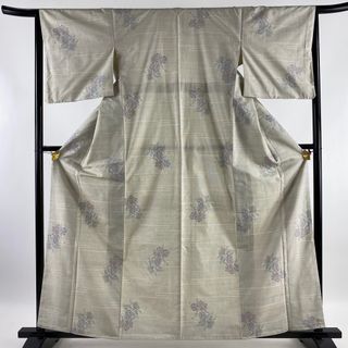 大島紬 身丈160.5cm 裄丈65.5cm M 単衣 証紙 縦縞 瓢箪 薄緑 正絹 美品